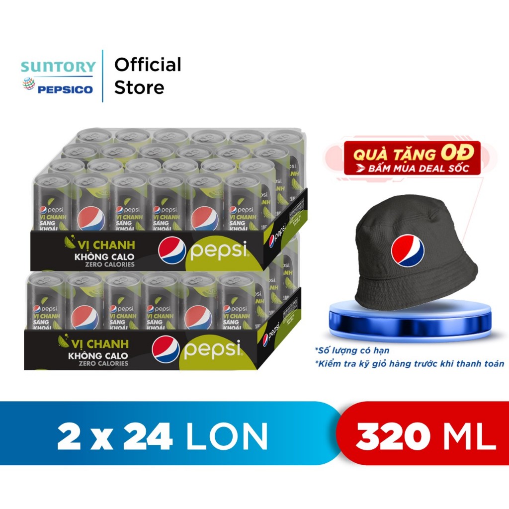 [ĐƠN 300K TẶNG 1 LY]Combo 2 Thùng 24 Lon Pepsi Vị Chanh Không Calo (320ml/lon)