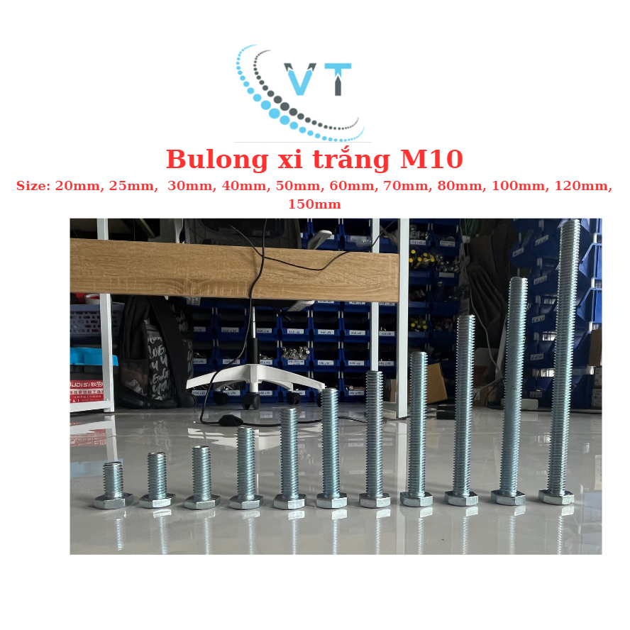 50 con Bulong M10 cấp bền 8.8, bu lông lục giác M10, độ dài 20-&gt;150 mm