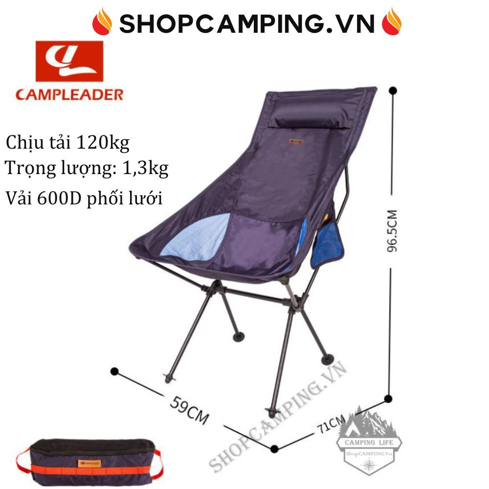 Ghế xếp dã ngoại hợp kim nhôm có tựa đầu, ghế cắm trại,câu cá gọn nhẹ - Cmaping VietNam