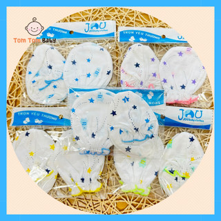 1 Bộ bao tay chân cotton sơ sinh Họa Tiết trắng JOU- chất vải cotton 100% mềm, mịn, bo chun co giãn tốt
