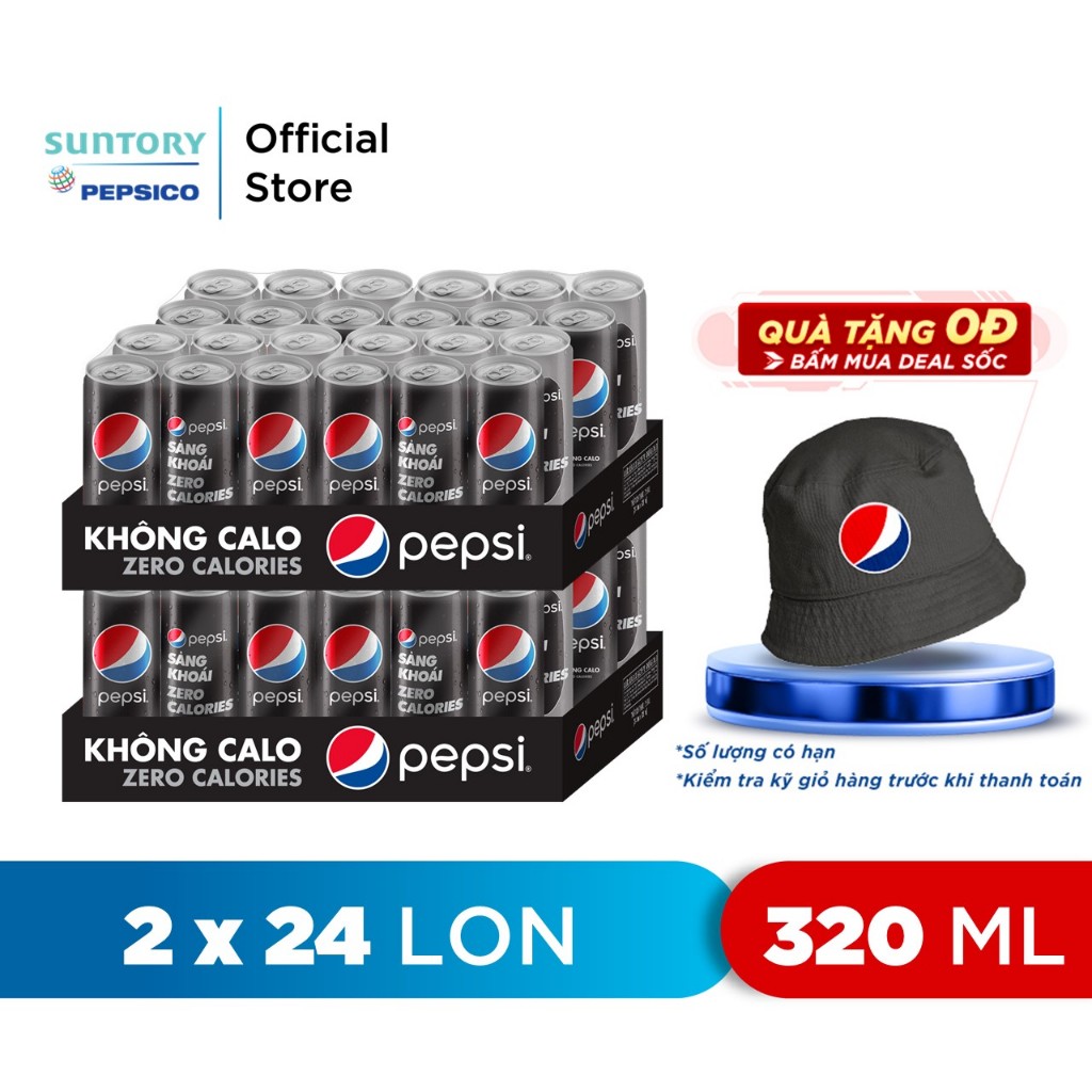 [ĐƠN 300K TẶNG 1 LY]Combo 2 Thùng 24 Lon Pepsi Không Calo (320ml/lon)