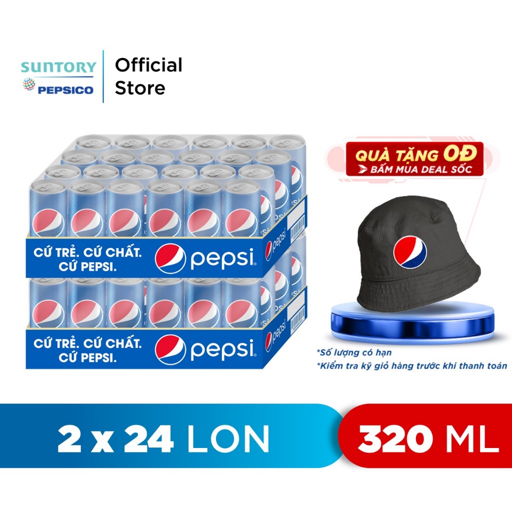 [Chỉ 25.12 - ĐƠN 300K TẶNG 1 LY]Combo 2 Thùng Pepsi (320ml/lon)