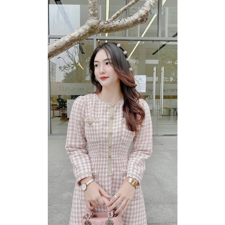 Váy dạ dài tay túi nổi khóa sau