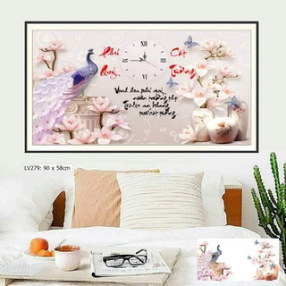 Tranh đính đá Phú Quý Cát Tường (Đồng hồ) - LV279 (90x58cm),chưa đính đá
