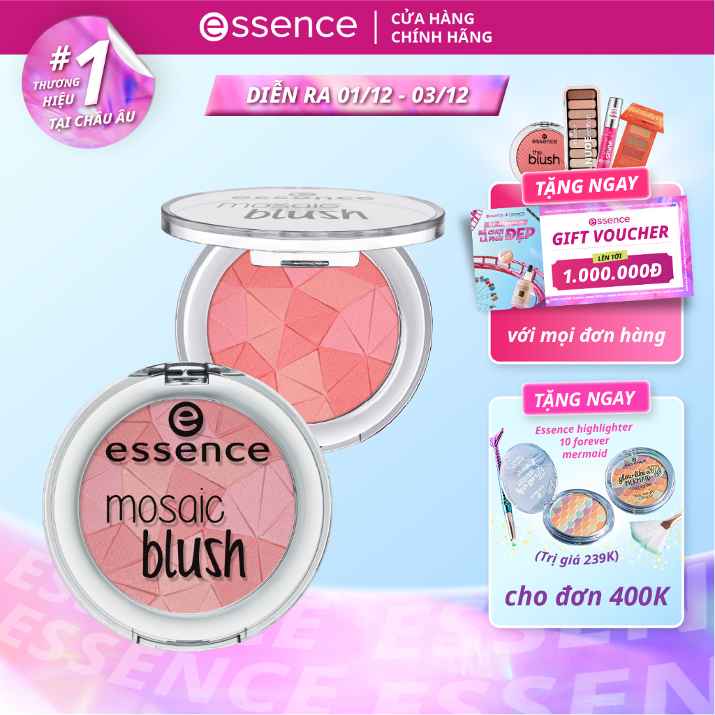 Phấn má hồng Essence Mosaic Blush 20 All You Need Is Pink 3 màu trong 1 lấp lánh 4,5g