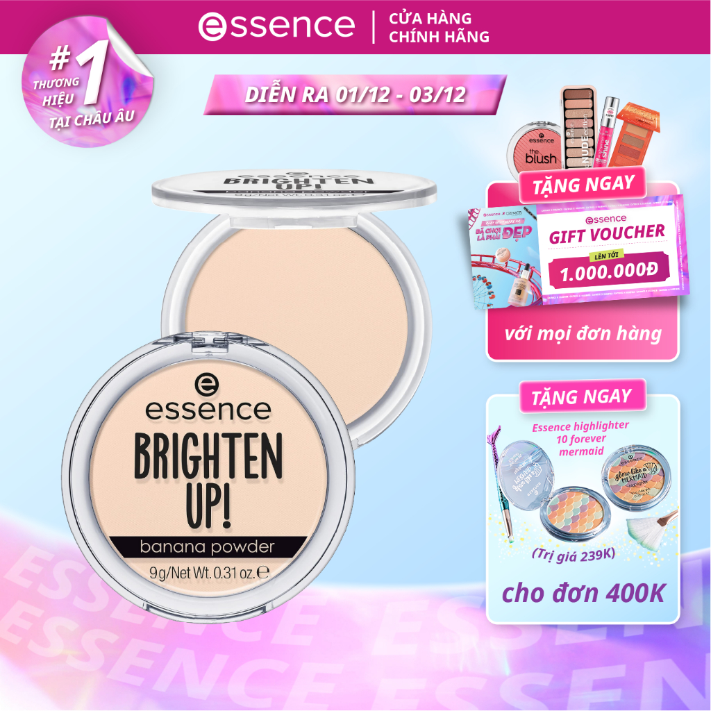 Phấn phủ kiềm dầu ESSENCE BRIGHTEN UP phủ không màu ngăn dầu giữ lớp trang điểm 9g