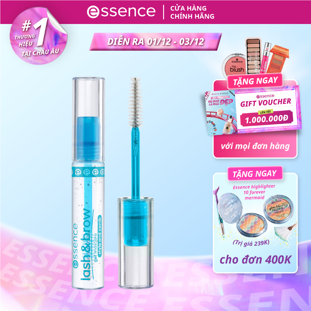 Mascara Essence Lash & Brow chuốt dưỡng mi và lông mày dạng gel trong suốt 2 trong 1 cấp ẩm hiệu quả 9ml
