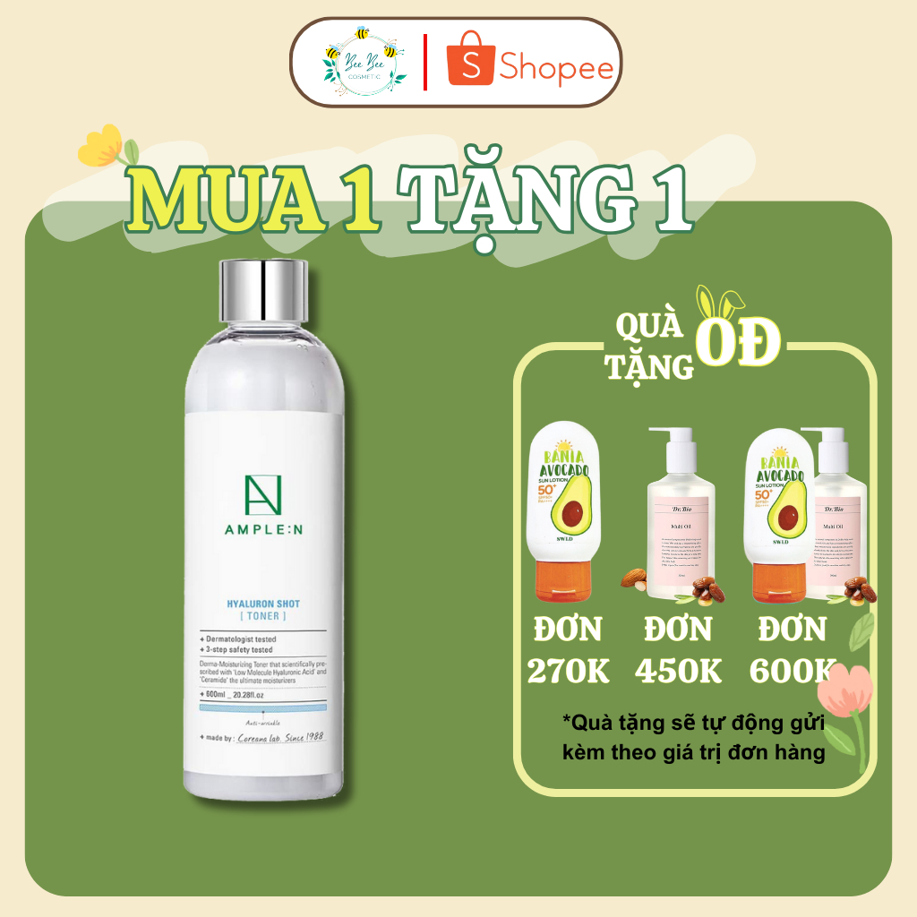 Nước hoa hồng dưỡng ẩm và chăm sóc da chuyên sâu AMPLE:N Hyaluron Shot Toner