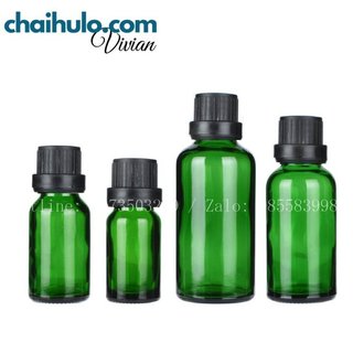 Chai lọ đựng tinh dầu nhỏ giọt, thủy tinh màu xanh lá, nắp đen/ trắng đủ loại dung tích