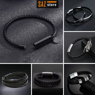 Vòng tay da nam dạng gài, Nam Châm Màu Đen Chất SAZ Phong Cách Cá Tính - Lắc Tay Da Tổng Hợp