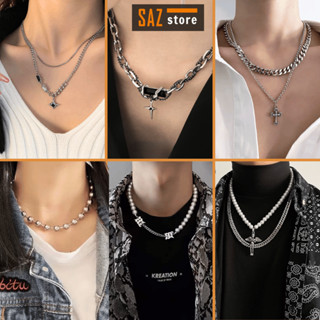 Vòng cổ nam layer nhiều lớp dây chuyền titan nam nữ dạng chuỗi ngọc SAZ phong cách y2k cá tính - Vòng Cổ Tổng Hợp