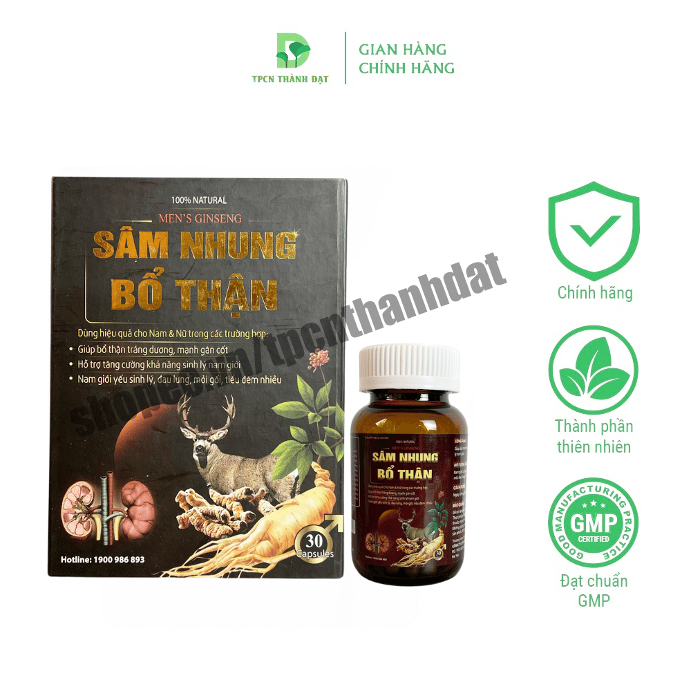 Sâm Nhung Bổ Thận tráng dương hỗ trợ tăng cường sinh lý nam, giảm xuất tinh sớm - 30 viên
