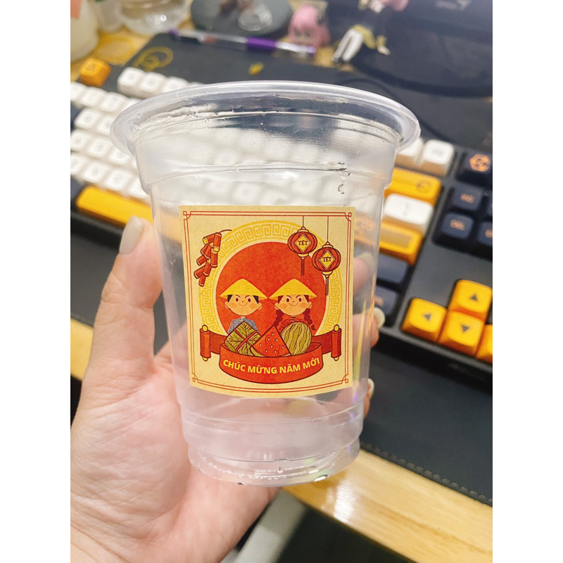 Sẳn 38 Tem, Decan Giấy Kraft - Da Bò Dán Các Loại Mứt Tết, Chúc Mừng Năm Mới Intemre.com - Kích Thước: 5x5cm Vuông