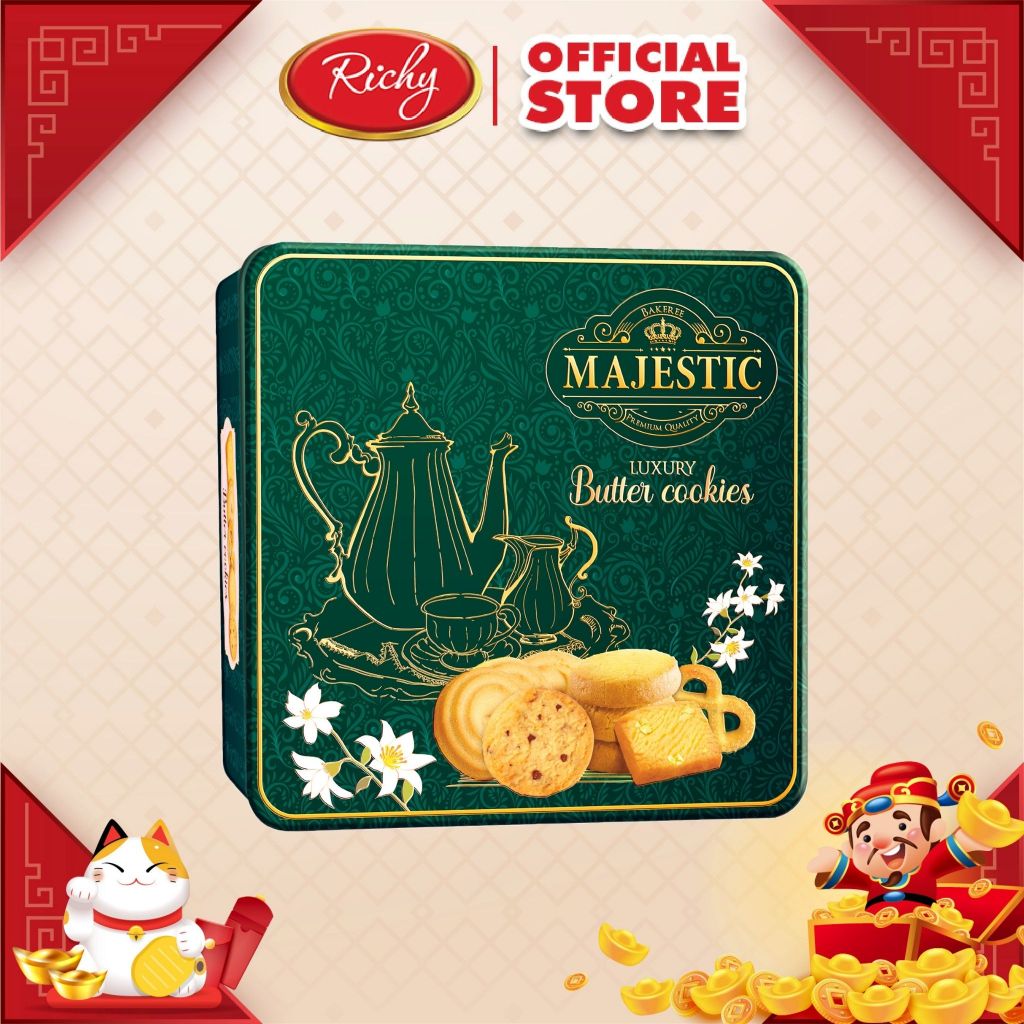 Bánh quy bơ Majestic Richy bình trà hộp thiếc 468g