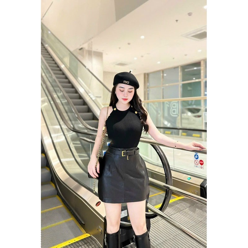 Chân Váy Da Chữ A Lưng Cao Hàn Quốc, Chân Váy Ngắn Kiểu Dáng Trẻ Trung Cá Tính Có BigSize