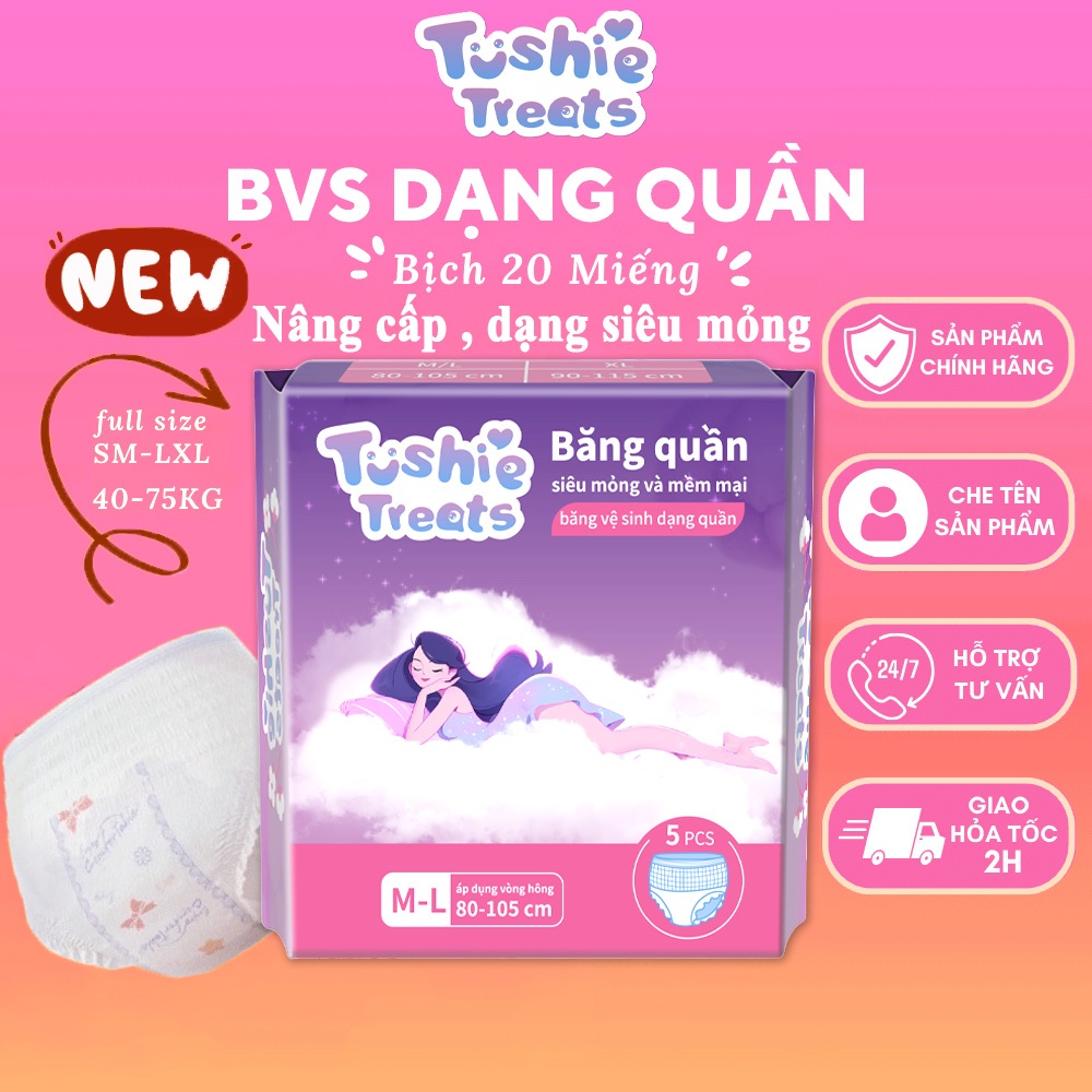 Băng vệ sinh dạng quần Tushie Treats túi 20 cái  - Dùng 1 lần, mềm mại, thấm hút, thoải mái và tiện lợi