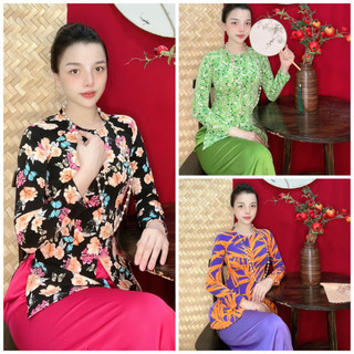 Bộ bà ba vải lụa họa tiết và chấm bi mẫu 2