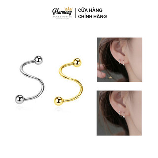 Khuyên tai nữ bạc 925 nguyên chất xoắn bi tròn chốt vặn độc lạ unisex | HARMONY ACCESSORIES K62