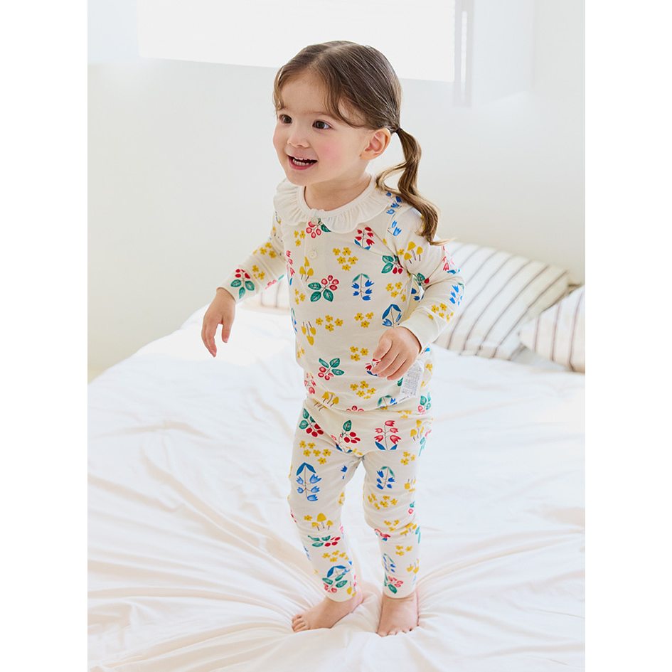 Sẵn_Bộ dài tay bé gái thun cotton hoa nhí mềm mỏng Cordi-i Hàn Quốc