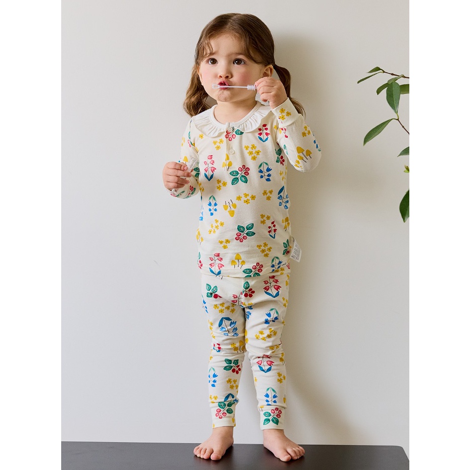 Sẵn_Bộ dài tay bé gái thun cotton hoa nhí mềm mỏng Cordi-i Hàn Quốc