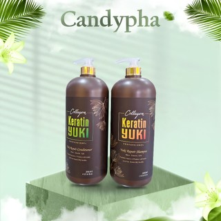 Cặp dầu gội xả collagen keratin yuki 2000ml | giảm rụng tóc, kích mọc tóc, phục hồi tóc hư tổn, mềm mượt