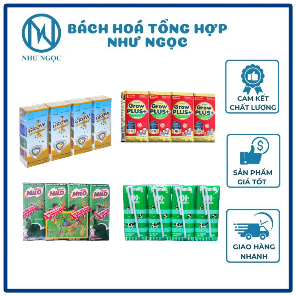 LỐC 4 HỘP - Sữa Bột Pha Sẵn Nutifood Grow Plus Đỏ/Sữa Bột Pha Sẵn Abbott Grow Gold Vani/ Sữa Tươi Vinamilk/ Sữa Milo---