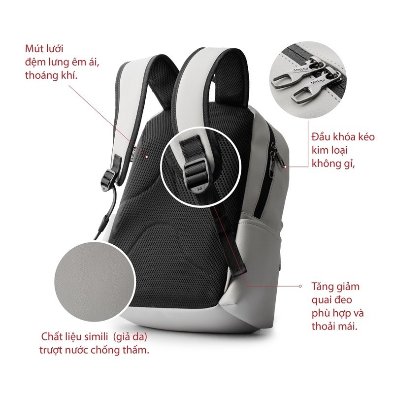 Balo da Mr Vui 977 kiểu dáng thời trang có ngăn laptop