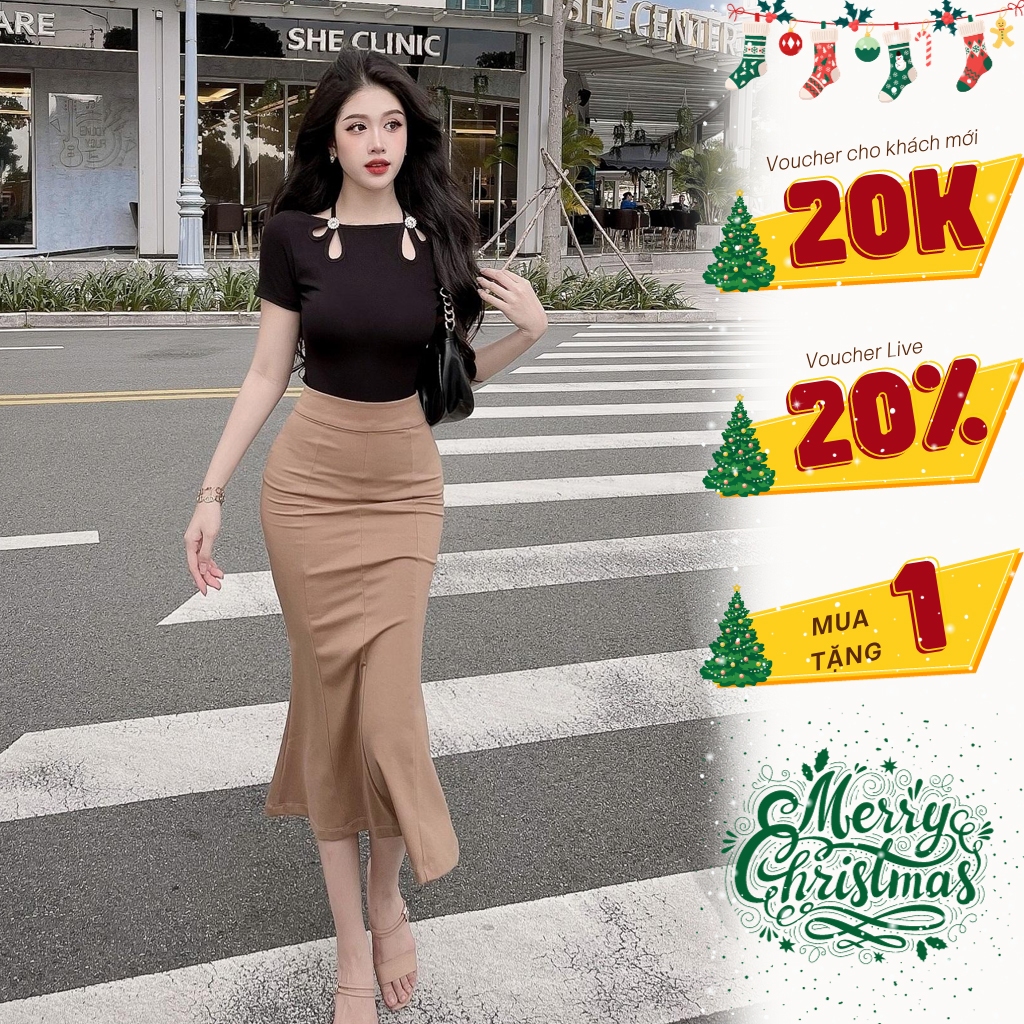Chân váy đuôi cá dáng dài sang chảnh với chất vải Umi Hàn cao cấp - Siêu thoải mái và tôn dáng BELLA TOP
