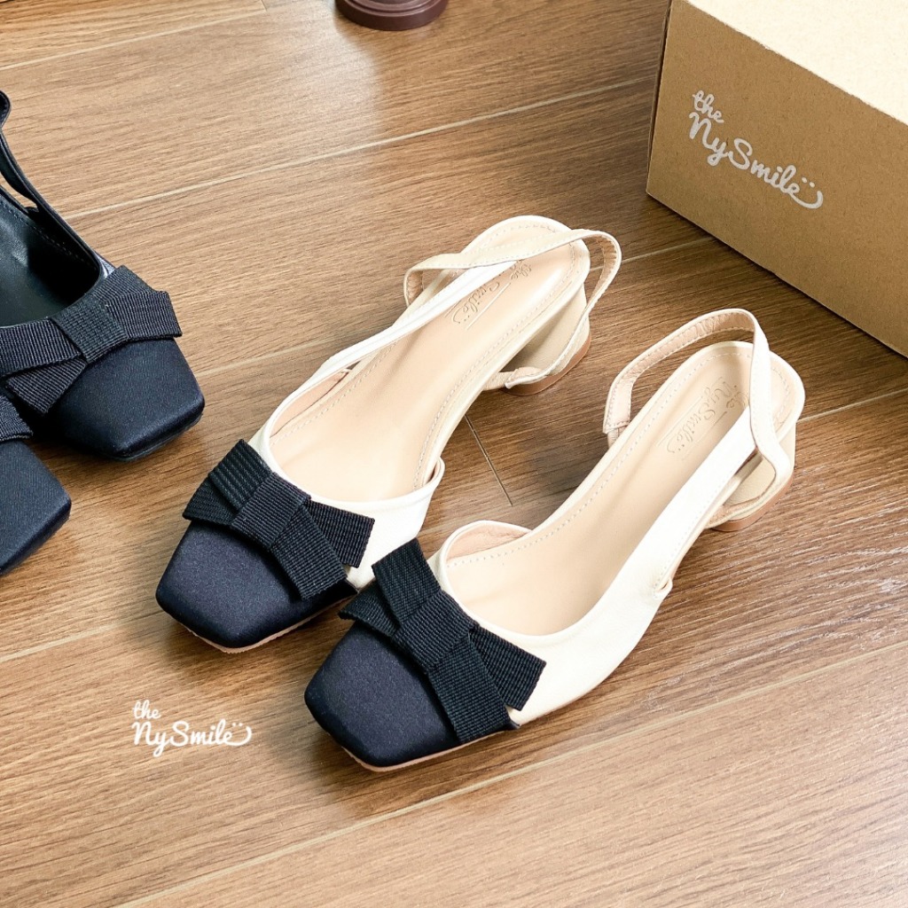 Giày cao gót 3P mũi vuông gót vuông nơ , Giày quai hậu -THENYSMILE  - JOLAN