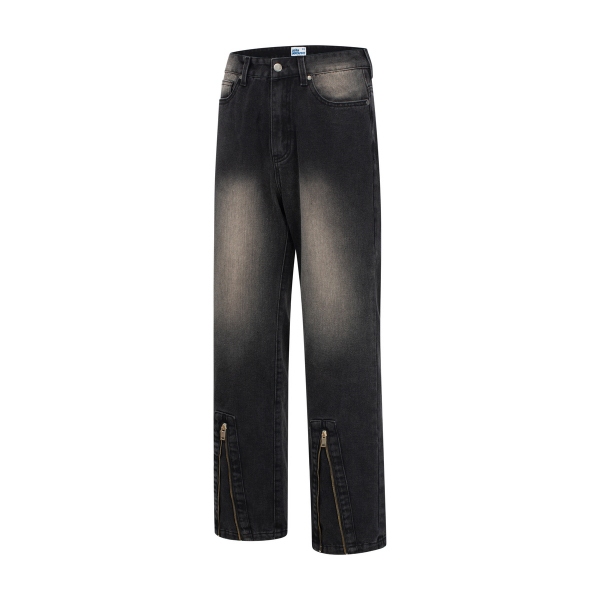 Quần Jean nam khóa gấu, quần ống suông dài phủ giày đen wash xám No.12 -Snomad
