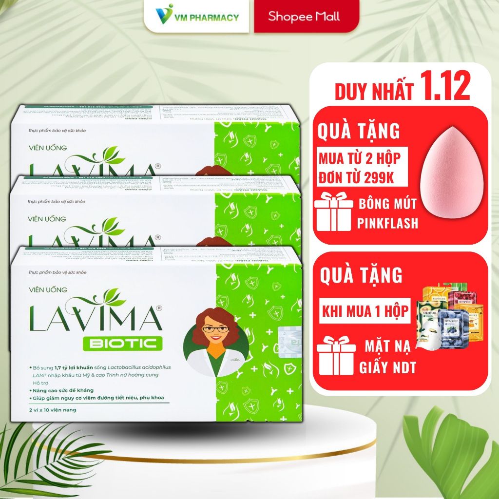 Combo 3 Hộp Viên Uống Phụ Khoa, Men Vi Sinh Vùng Kín LAVIMA BIOTIC 20 Viên, Giảm Khí Hư, Ngứa Rát VM_Pharmacy