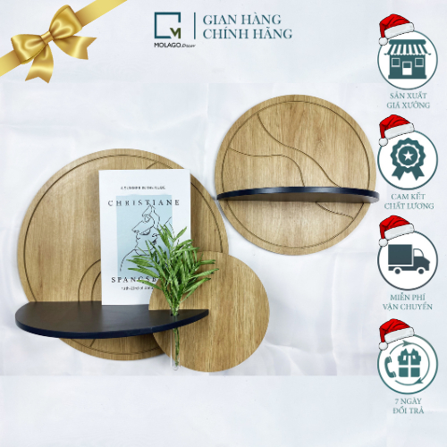 Kệ treo tường trang trí, kệ gỗ đa năng decor phòng khách phòng ngủ nhà tắm không cần khoan MOLAGO TB-V