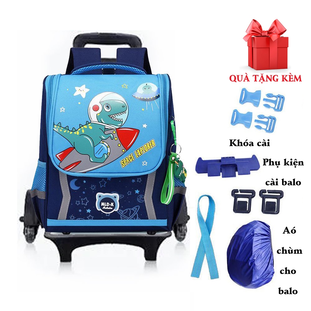 Balo kéo cho bé tiểu học Kabid-Balo chống gù lưng cho bé loại có bánh xe leo cầu thang+Tặng áo bọc balo