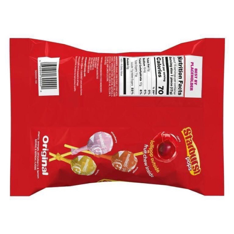 Kẹo mút Starburst Pops Lollipops Candy noel 8.8 oz