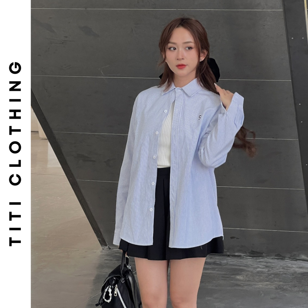 Áo sơ mi kẻ unisex form rộng thêu chữ S - TiTi.clothing- Somike3071_P4K4