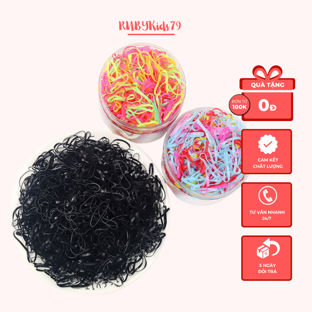 Dây thun buộc tóc cho bé cỡ trung set 500 sợi màu đen siêu dai - rubykids79