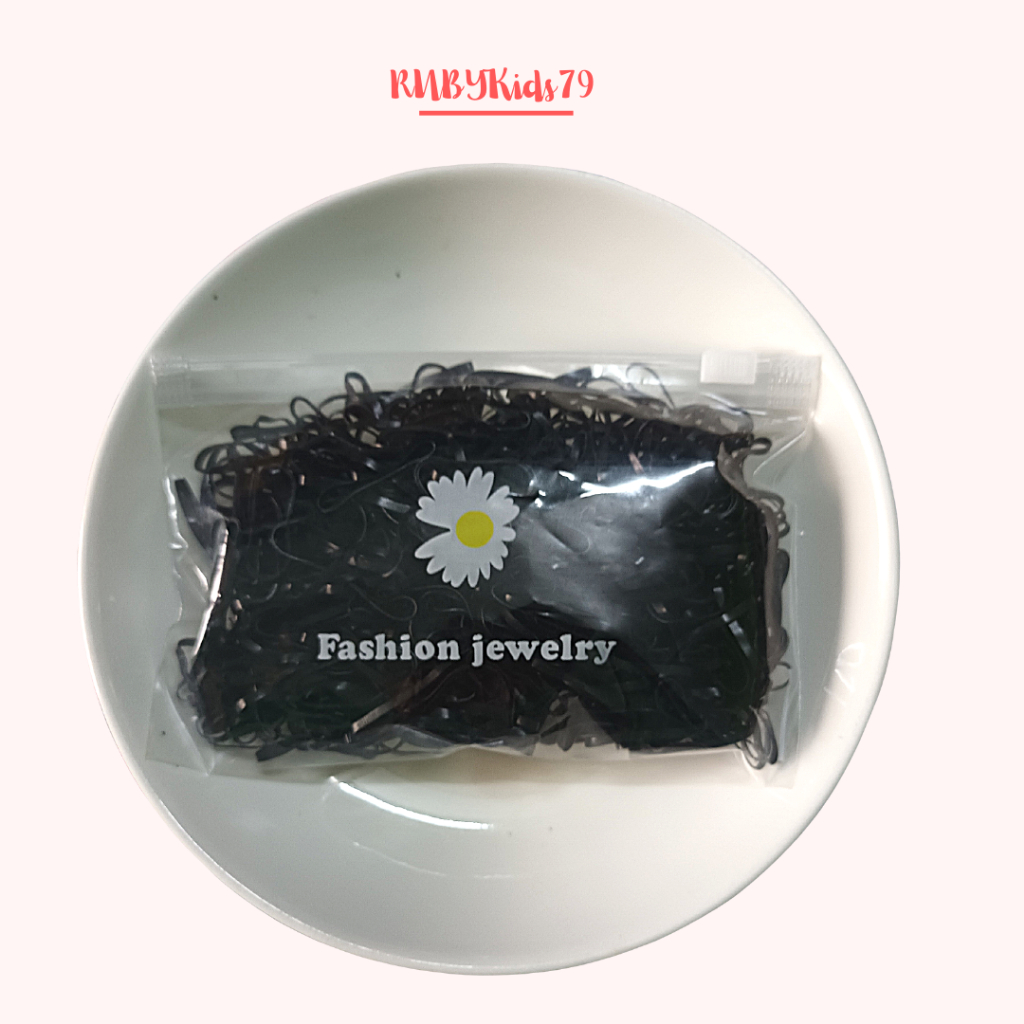 Dây thun buộc tóc cho bé cỡ trung set 500 sợi màu đen siêu dai - rubykids79