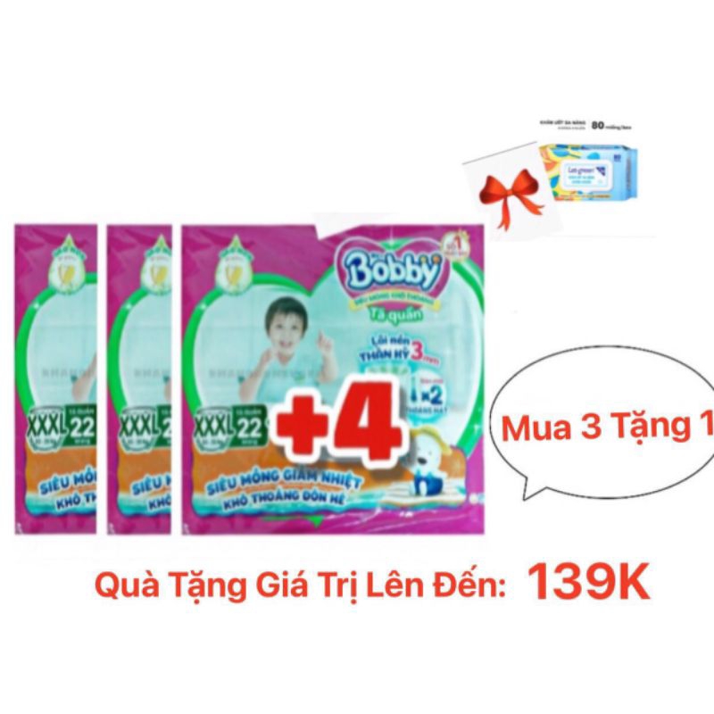 (Mua 3 Tặng 1 Khăn Ướt)Bỉm/Tã Quần Bopby Xxxl22(20 - 35Kg)Cộng 4.