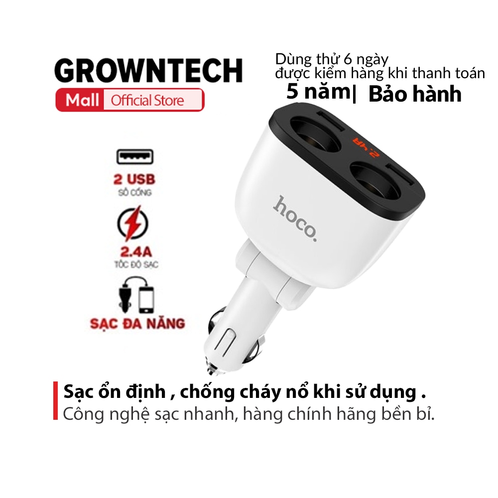 Tẩu sạc nhanh ô tô xe máy điện thoại chính hãng đa năng Hoco Z28 2 cổng usb 2 tẩu sạc dòng 2023 sạc nhanh màn hình LCD