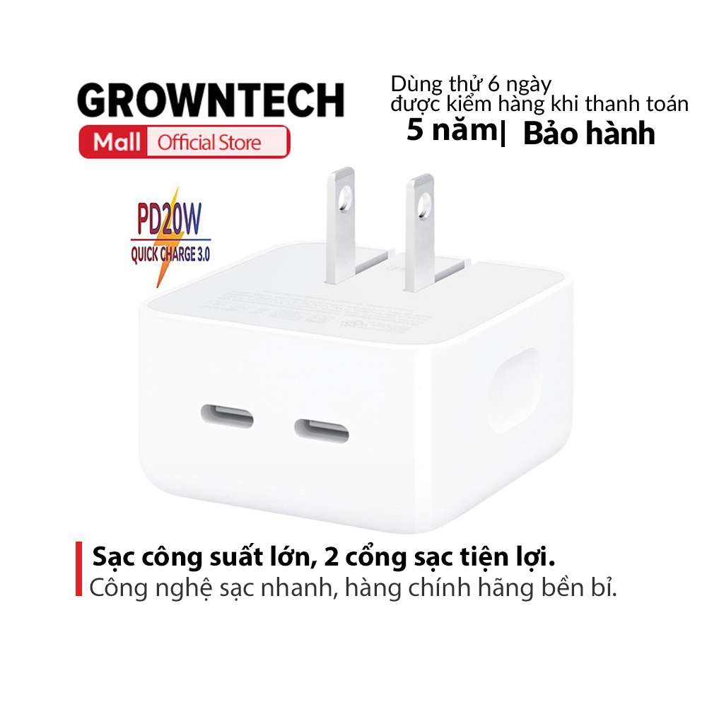 Củ sạc nhanh chính hãng Hoco type C CC14 35W dòng 2023 đa năng 2 cổng USB C chuẩn sạc nhanh PD 3.0 dùng cho lphone