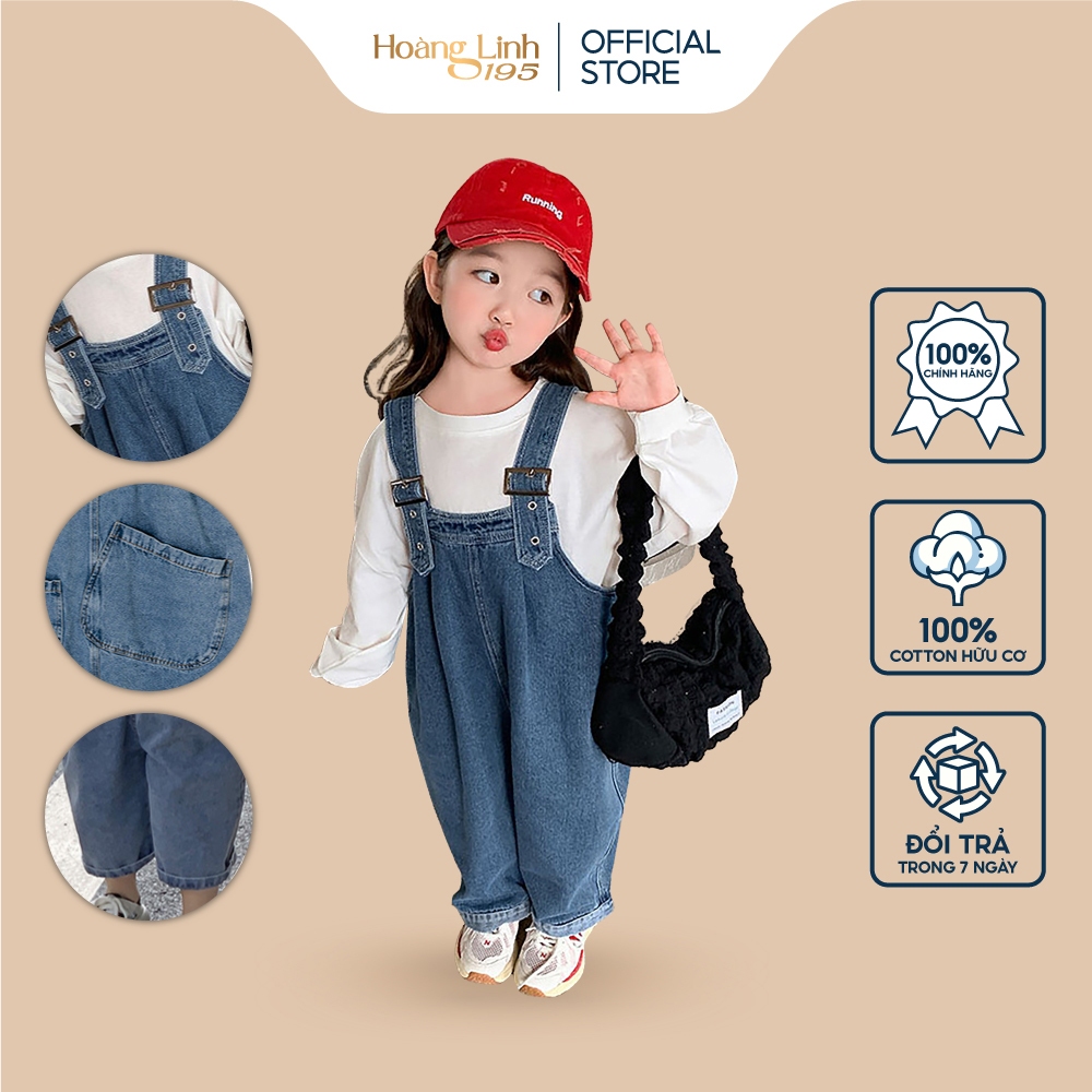 Quần yếm jeans hai dây, yếm jean dáng dài cho bé gái form rộng phong cách Hàn Quốc QYD 006