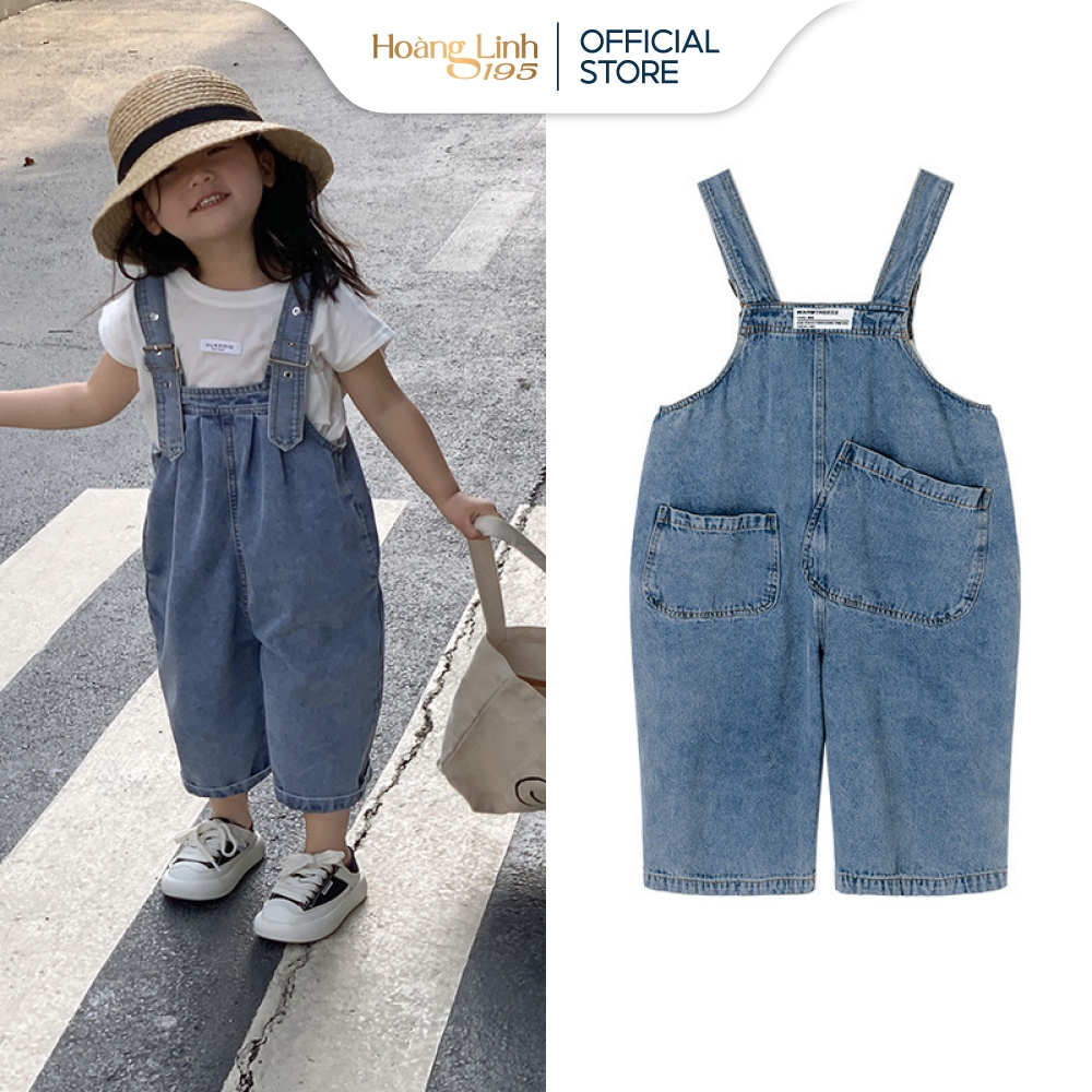 Quần yếm jeans hai dây, yếm jean dáng dài cho bé gái form rộng phong cách Hàn Quốc QYD 006