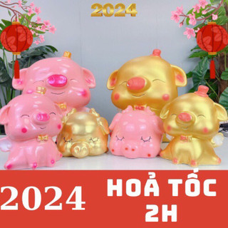 Heo đất tiết kiệm tiền cho bé , lợn đất thiên thần siêu đẹp , ống heo thạch cao vàng gold sang chảnh