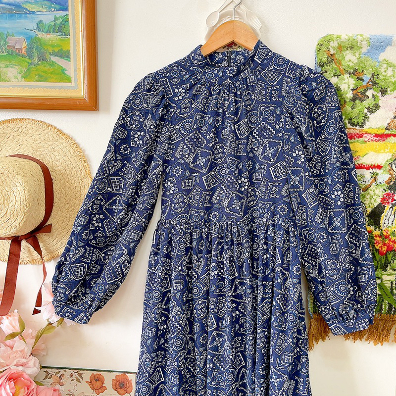 Đầm babydoll xanh dáng dài thắt eo