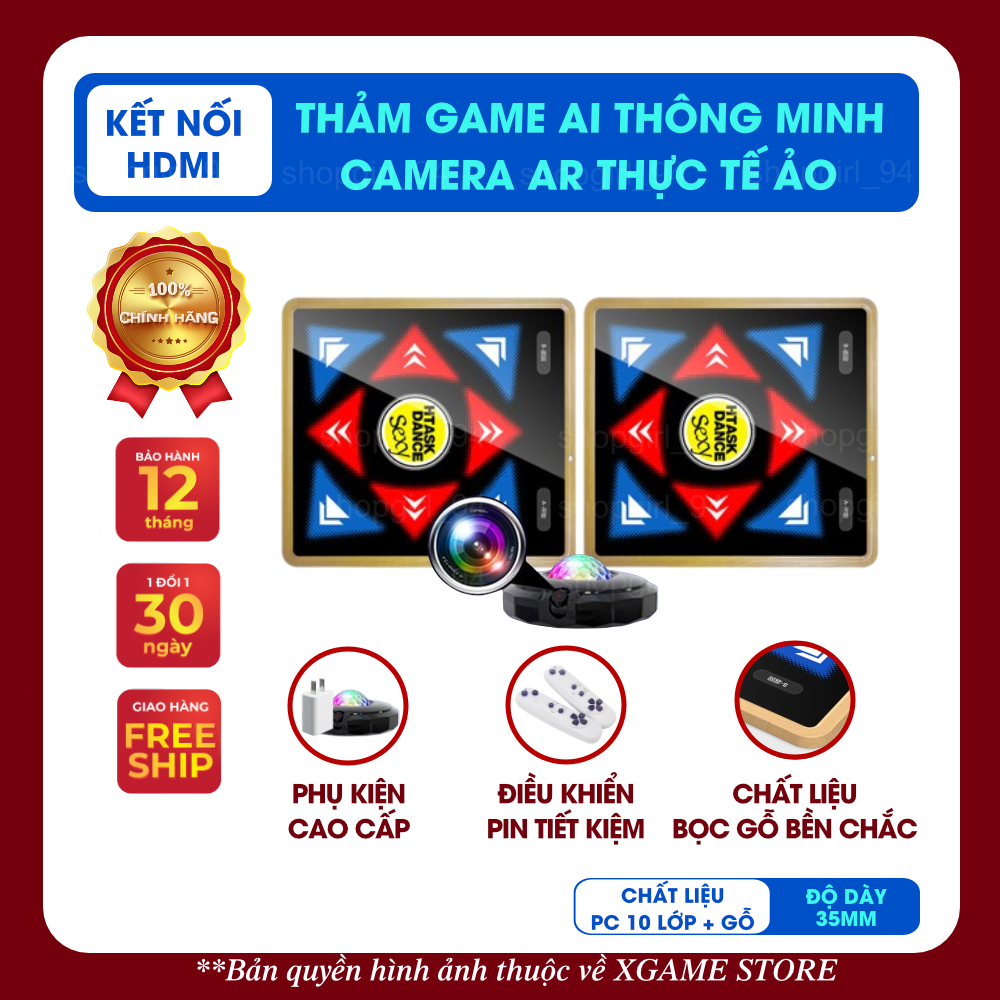 Thảm chơi game, thảm nhảy, máy chơi game khu TTTM công nghệ AI, camera AR thông minh Tiếng Anh kết nối tivi