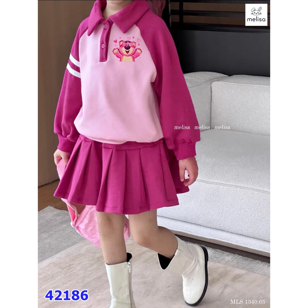 Set váy Melisa hồng gấu dâu