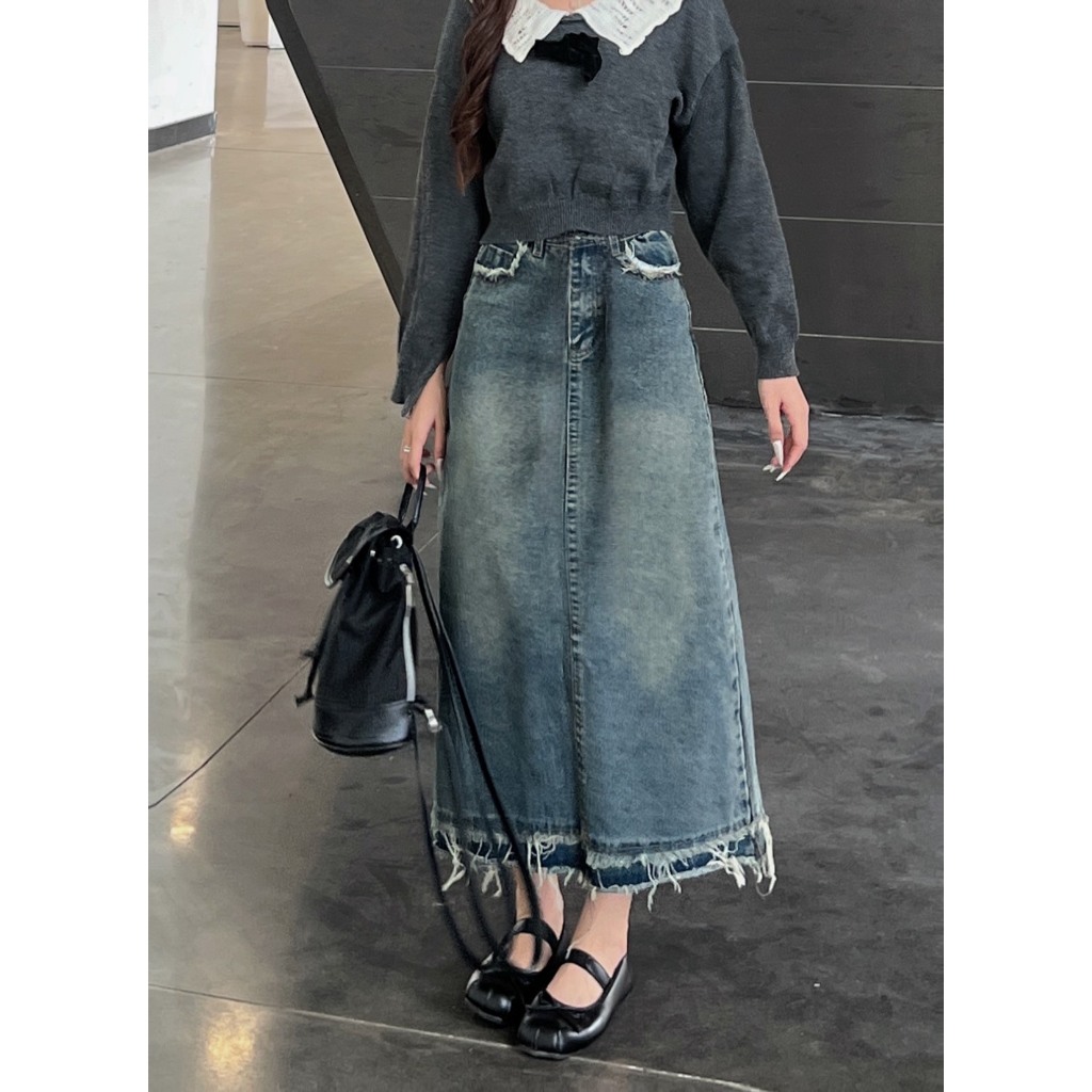 Chân váy jeans dáng dài chữ A tua rua - 247store.vn - Cv6877_P0k40