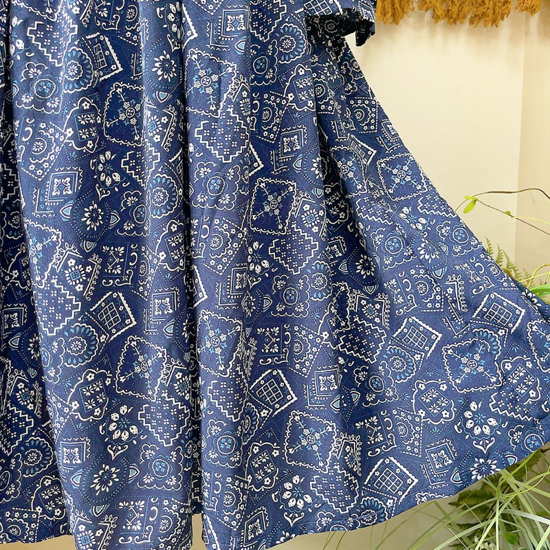 Đầm babydoll xanh dáng dài thắt eo