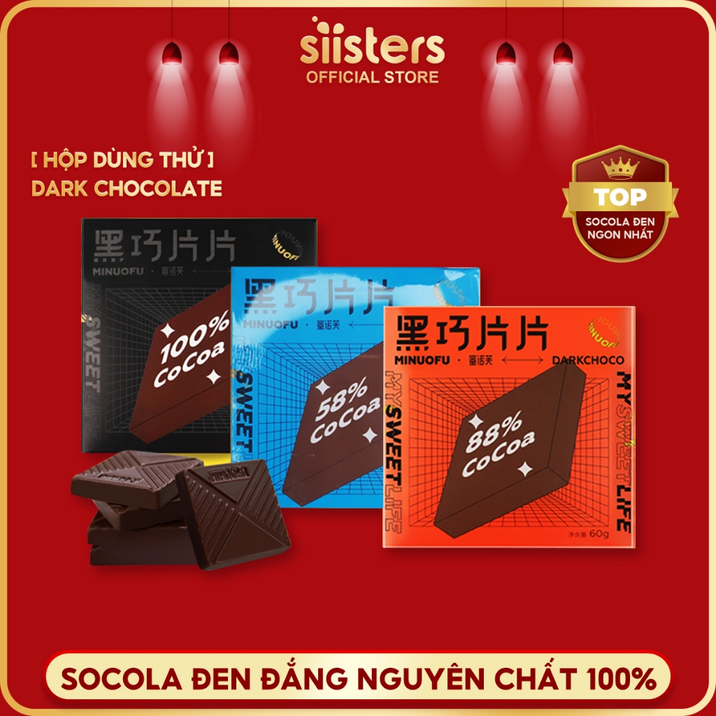 Dark Chocolate 100% Socola đen đắng nguyên chất MINUOFU Hộp 60 gram