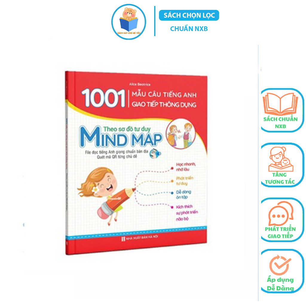 Sách - 1001 Mẫu Câu Tiếng Anh Giao Tiếp Thông Dụng - Theo Sơ Đồ Tư Duy Mind Map (Dành Cho Trẻ Em) - Có File Đọc